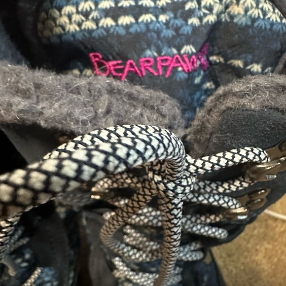 Bearpaw Tall Knit & Suede Winter Snow Boots Women’s 8 Blue Patterned Lace-Up - Picture 4 of 13